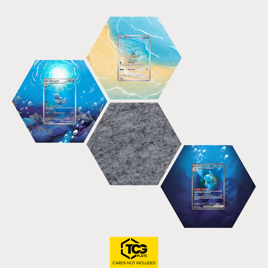Schiggy, Schillok und Turtok ex als Hex Shapes Bündel mit Filz Hexagon von TCGplate.