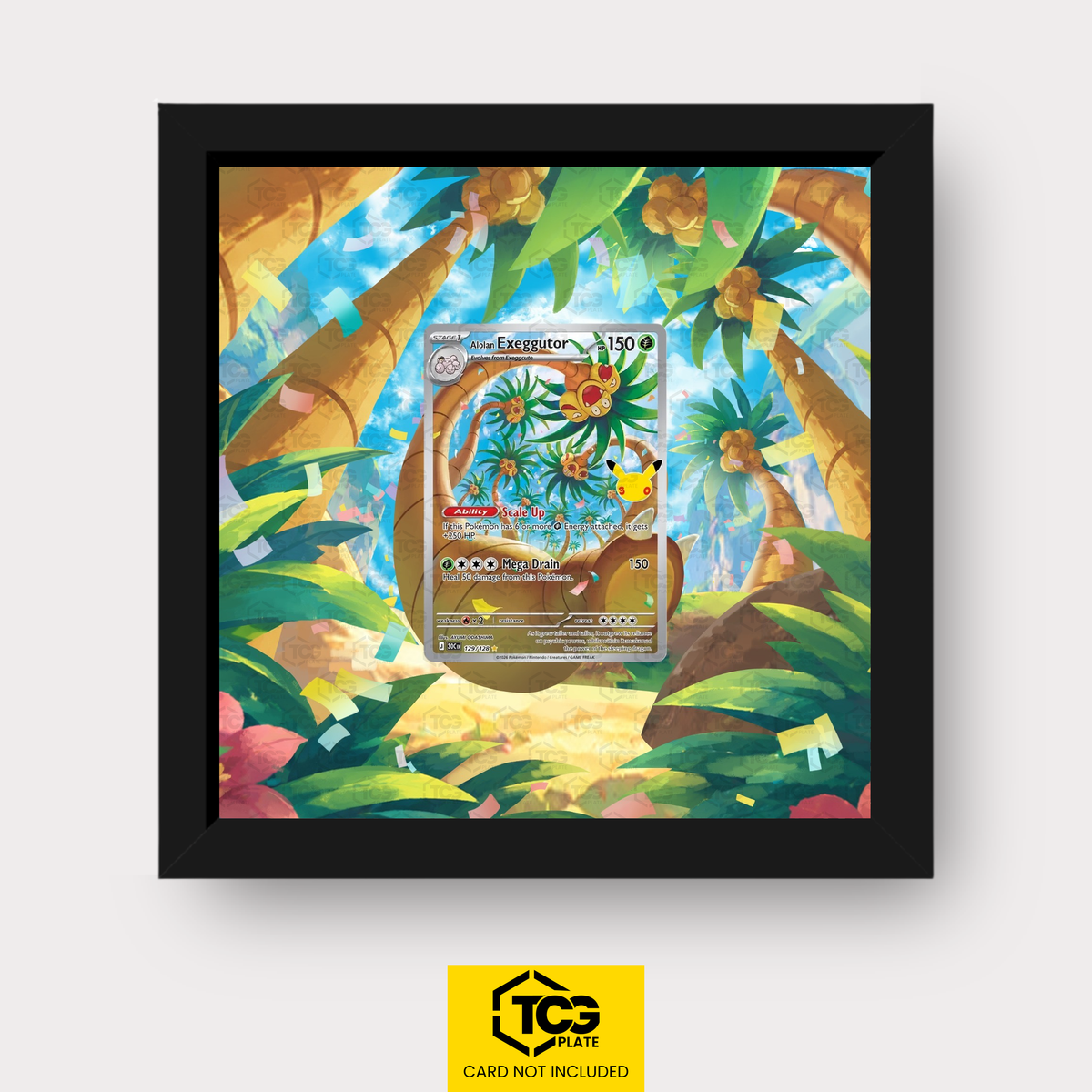 Alola-Kokowei 30C 129 Frames® in Pitch Black mit UV-Schutz-Case und magnetischer Wandhalterung von TCGplate.