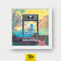 Lapras 30C 131 as an Extended Art display in a real wood frame with UV-protective case and magnetic wall mount by TCGplate.
