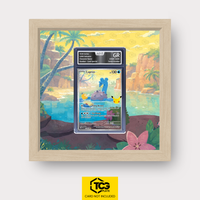 Lapras 30C 131 as an Extended Art display in a real wood frame with UV-protective case and magnetic wall mount by TCGplate.