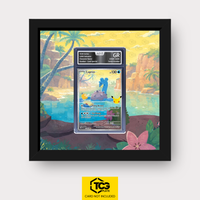 Lapras 30C 131 as an Extended Art display in a real wood frame with UV-protective case and magnetic wall mount by TCGplate.