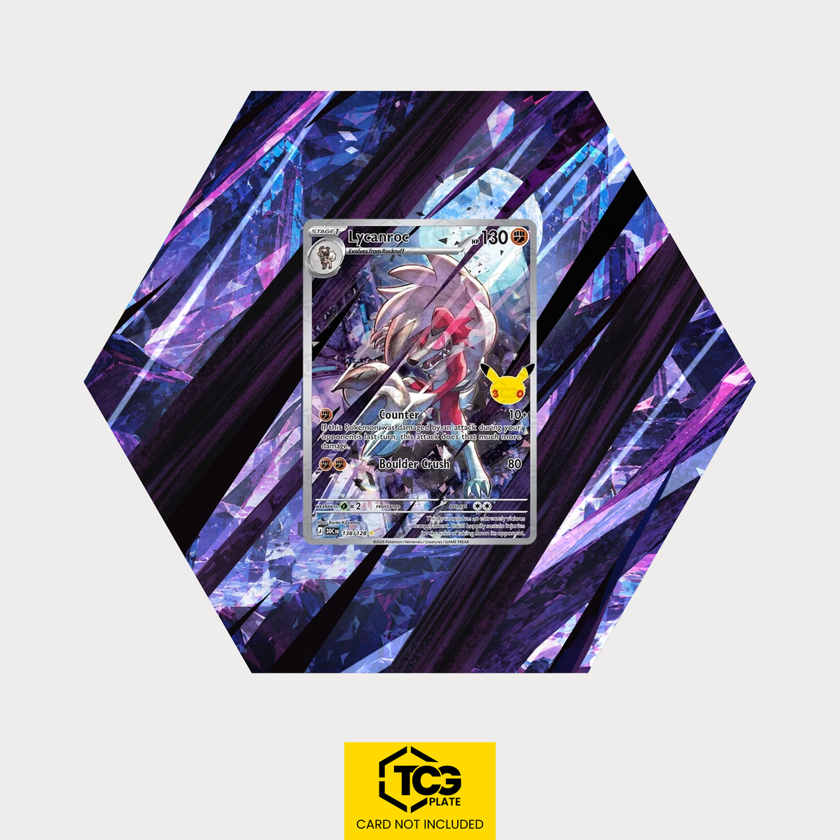 Wolwerock 30C 138 als sechseckiges Extended Art Hex Shapes Display mit UV-Schutz-Case und magnetischer Wandhalterung von TCGplate.