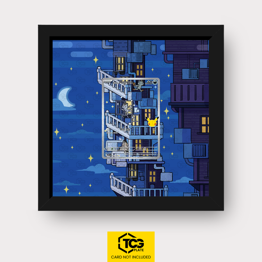 Alolan Meowth 30C 139 Frames® in Pitch Black with UV-protective case and magnetic wall mount by TCGplate.
