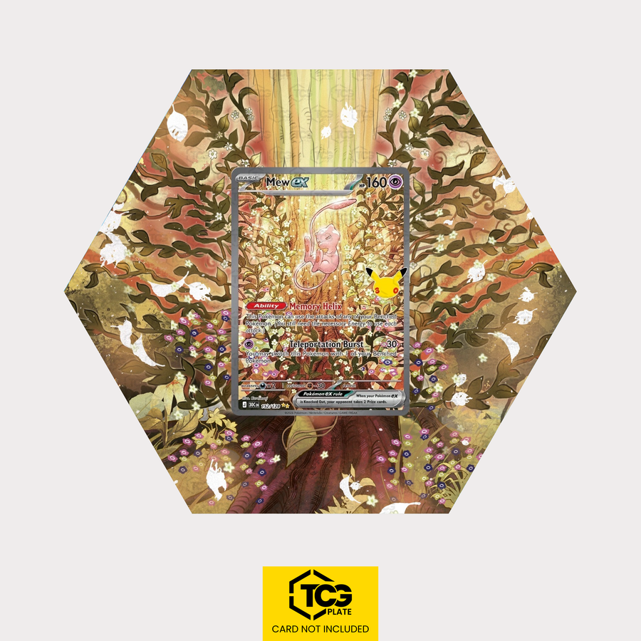 Mew ex 30C 152 als sechseckiges Extended Art Hex Shapes Display mit UV-Schutz-Case und magnetischer Wandhalterung von TCGplate.