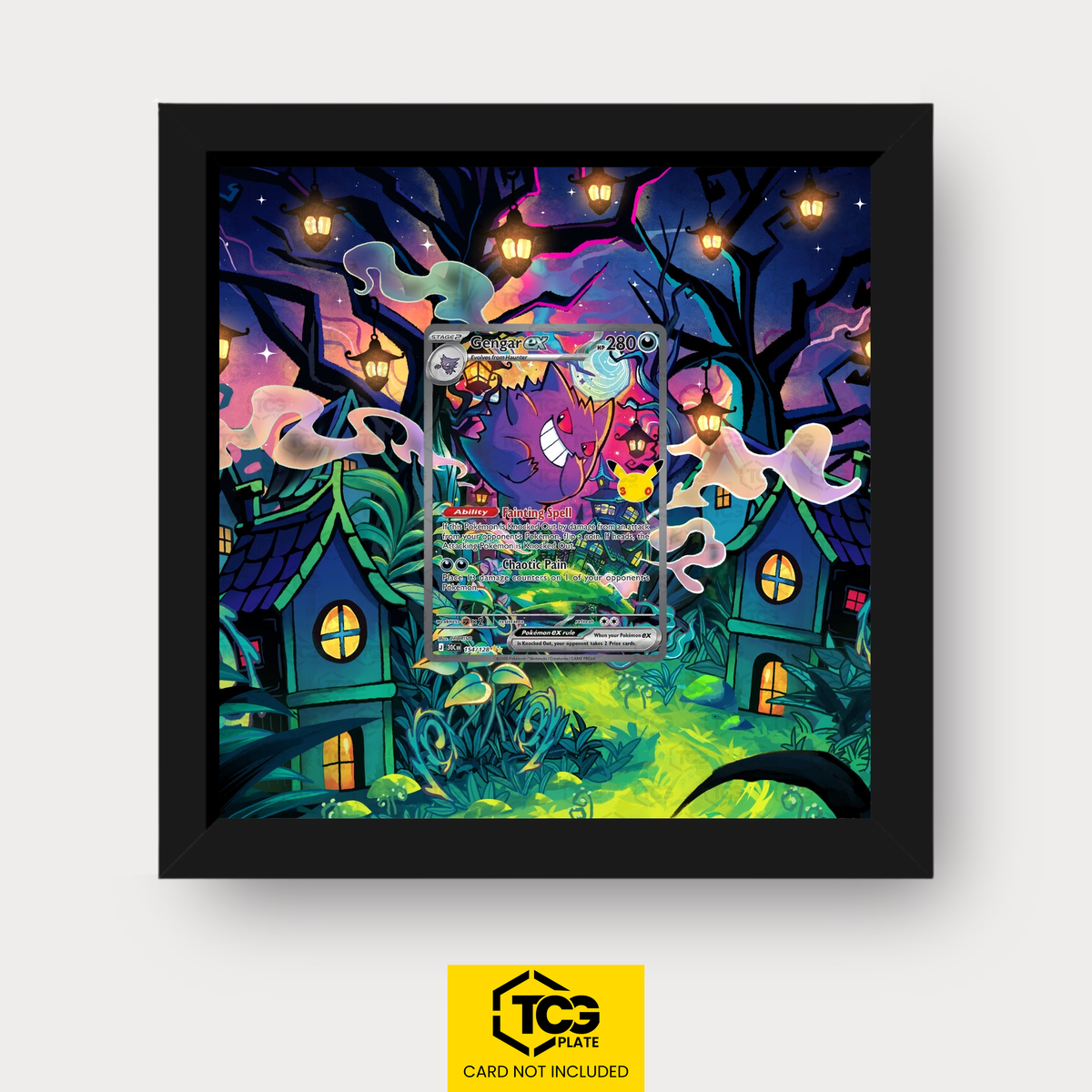 Gengar ex 30C 154 Frames® in Pitch Black with UV-protective case and magnetic wall mount by TCGplate.