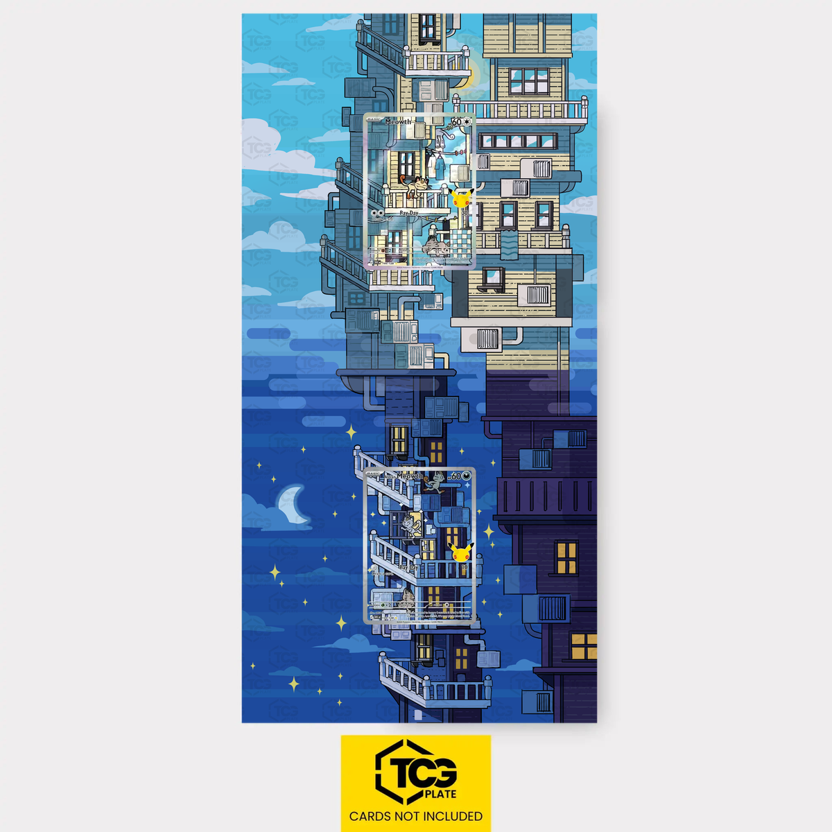 Meowth and Alolan Meowth 30C Pokémon TCG cards in the TCGplate Extended Art acrylic glass display for collectors.