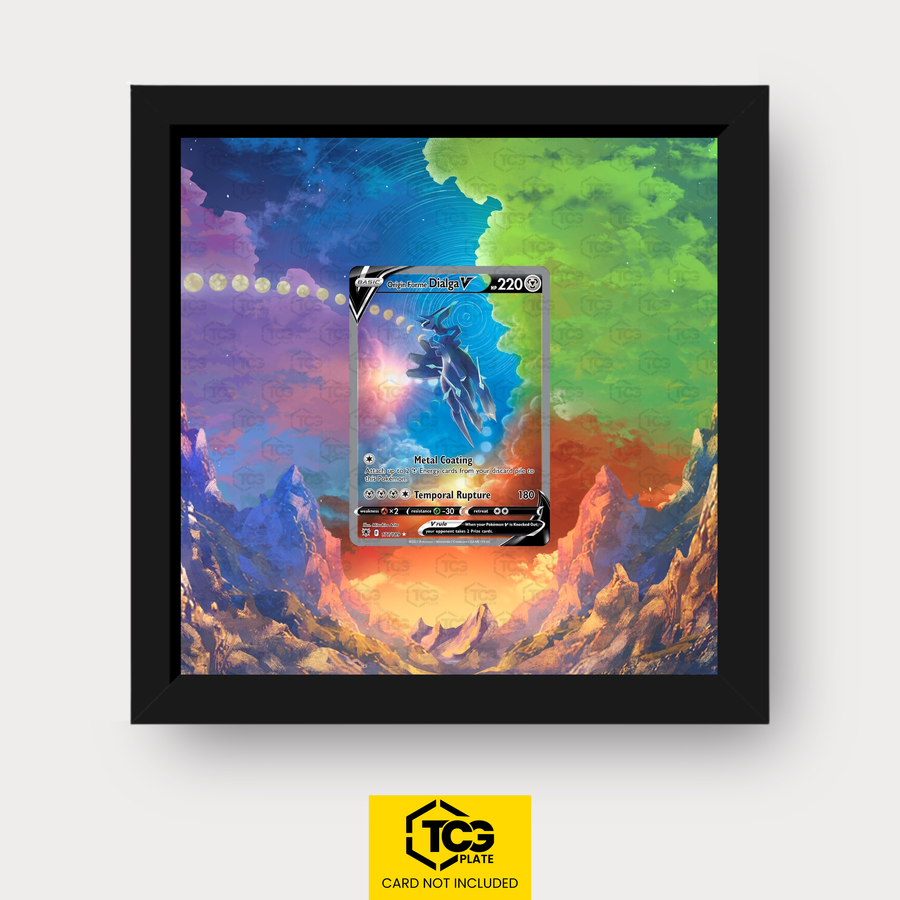 Ur-Dialga V ASR 177 als Extended Art Display im Echtholzrahmen mit UV-Schutz-Case und magnetischer Wandhalterung von TCGplate.
