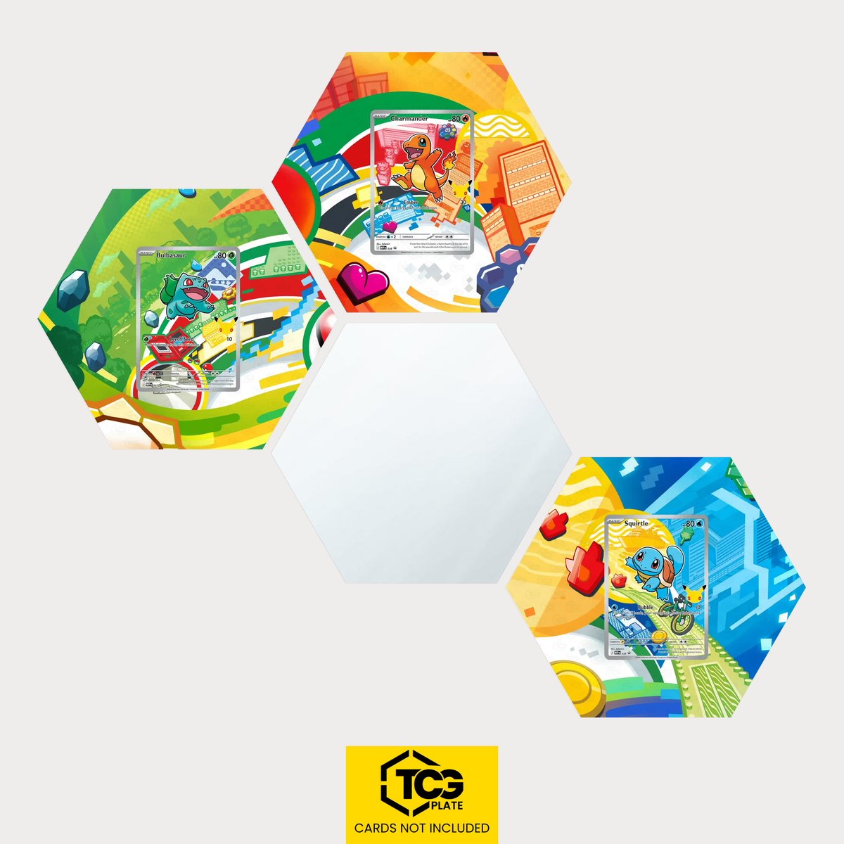 Bisasam, Glumanda und Schiggy als Hex Shapes Bündel mit Spiegel Hexagon von TCGplate.