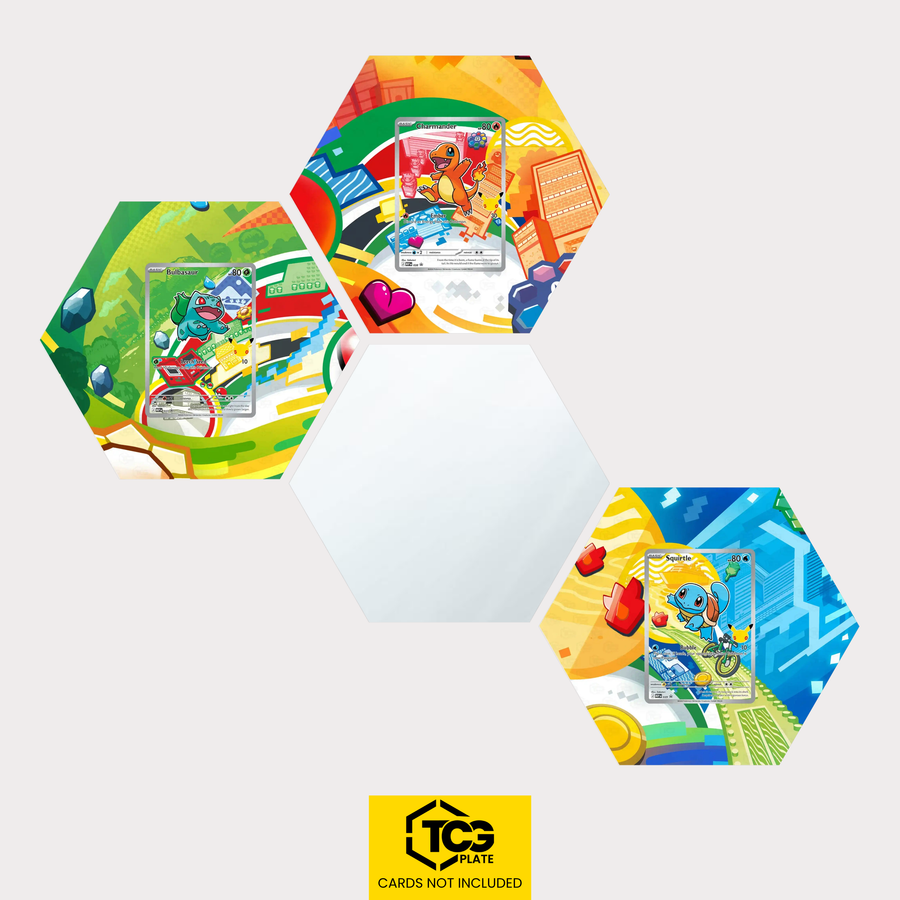Bisasam, Glumanda und Schiggy als Hex Shapes Bündel mit Spiegel Hexagon von TCGplate.
