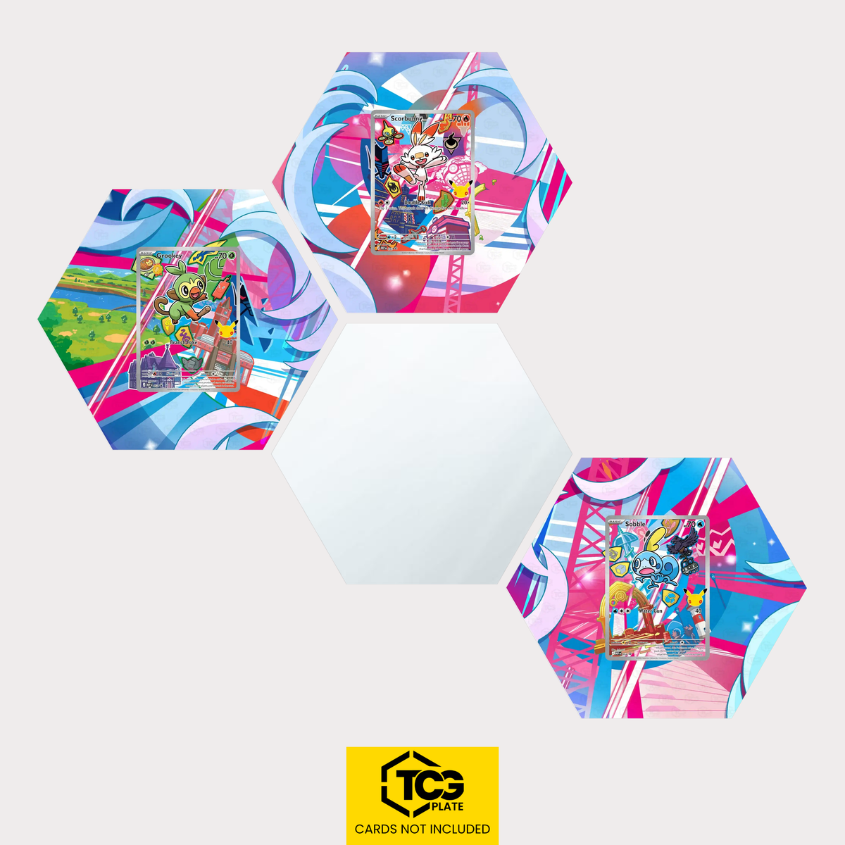 Chimpep, Hopplo und Memmeon als Hex Shapes Bündel mit Spiegel Hexagon von TCGplate.