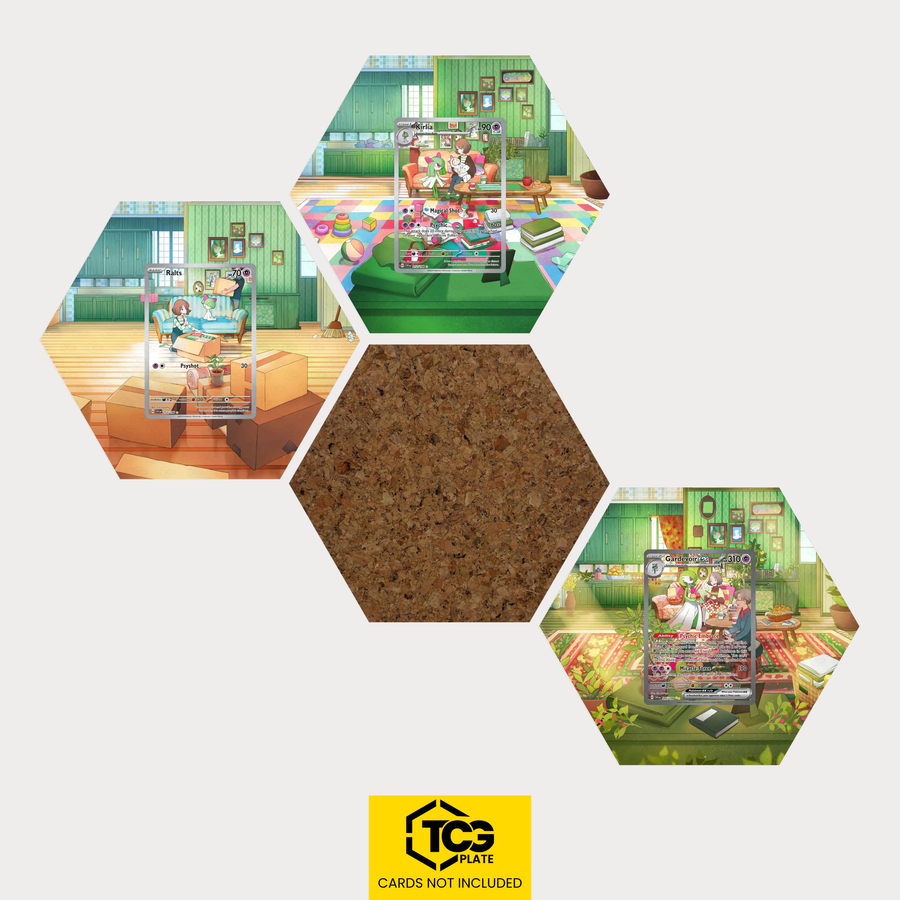 Trasla, Kirlia und Guardevoir ex als Hex Shapes Bündel mit Kork Hexagon von TCGplate.