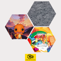 Funko Charmander, the card MEP 038 and the felt hexagon as a Hex Shapes bundle by TCGplate.