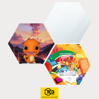 Funko Charmander, the card MEP 038 and the mirror hexagon as a Hex Shapes bundle by TCGplate.