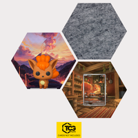 Funko Vulpix, the card MEG 138 and the felt hexagon as a Hex Shapes bundle by TCGplate.