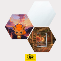 Funko Vulpix, the card MEG 138 and the mirror hexagon as a Hex Shapes bundle by TCGplate.
