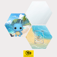 Funko Squirtle, the card MEW 170 and the mirror hexagon as a Hex Shapes bundle by TCGplate.
