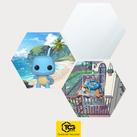 Funko Squirtle, the card SCR 148 and the mirror hexagon as a Hex Shapes bundle by TCGplate.