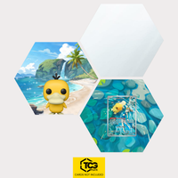 Funko Psyduck, the card Misty's Psyduck DRI 193 and the mirror hexagon as a Hex Shapes bundle by TCGplate.