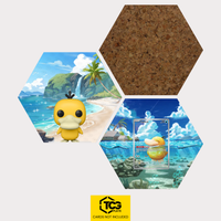 Funko Psyduck, the card ASC 226 and the cork hexagon as a Hex Shapes bundle by TCGplate.