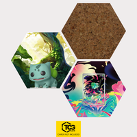 Funko Bulbasaur, the card MEG 133 and the cork hexagon as a Hex Shapes bundle by TCGplate.