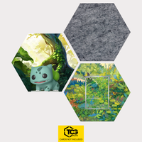 Funko Bulbasaur, the card MEW 166 and the felt hexagon as a Hex Shapes bundle by TCGplate.