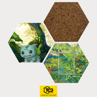 Funko Bulbasaur, the card MEW 166 and the cork hexagon as a Hex Shapes bundle by TCGplate.