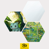 Funko Bulbasaur, the card MEW 166 and the mirror hexagon as a Hex Shapes bundle by TCGplate.