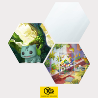 Funko Bulbasaur, the card SCR 143 and the mirror hexagon as a Hex Shapes bundle by TCGplate.