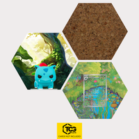 Funko Ivysaur, the card MEW 167 and the cork hexagon as a Hex Shapes bundle by TCGplate.