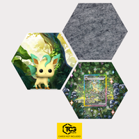 Funko Leafeon, the card PRE 144 and the felt hexagon as a Hex Shapes bundle by TCGplate.