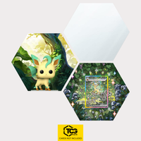 Funko Leafeon, the card PRE 144 and the mirror hexagon as a Hex Shapes bundle by TCGplate.