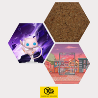 Funko Mew, the card SVP 053 and the cork hexagon as a Hex Shapes bundle by TCGplate.