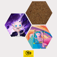 Funko Mew, the card LTR RC24 and the cork hexagon as a Hex Shapes bundle by TCGplate.