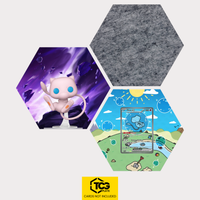 Funko Mew, the card PAF 232 and the felt hexagon as a Hex Shapes bundle by TCGplate.