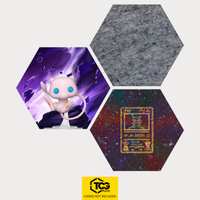 Funko Mew, the card Ancient Mew UNP-001 and the felt hexagon as a Hex Shapes bundle by TCGplate.