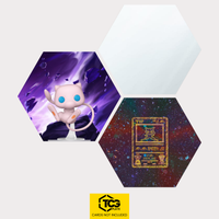Funko Mew, the card Ancient Mew UNP-001 and the mirror hexagon as a Hex Shapes bundle by TCGplate.