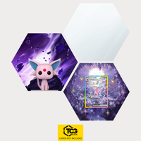 Funko Espeon, the card PRE 155 and the mirror hexagon as a Hex Shapes bundle by TCGplate.