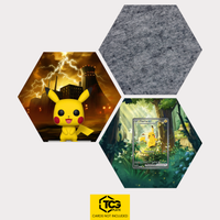 Funko Pikachu, the card ASC 276 and the felt hexagon as a Hex Shapes bundle by TCGplate.