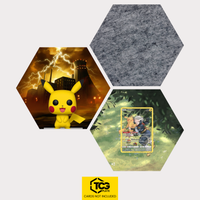Funko Pikachu, the card LOR TG05 and the felt hexagon as a Hex Shapes bundle by TCGplate.