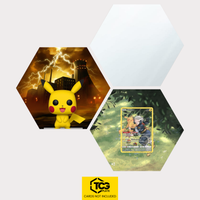 Funko Pikachu, the card LOR TG05 and the mirror hexagon as a Hex Shapes bundle by TCGplate.