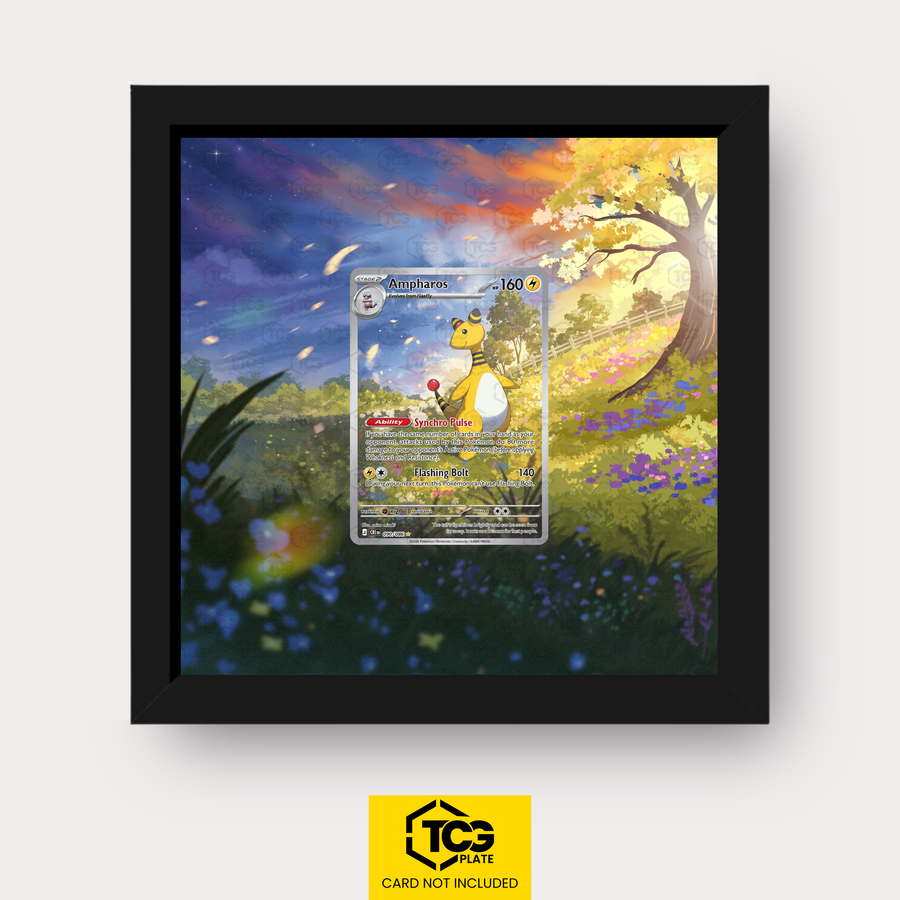 Ampharos Pokémon TCG Karte im TCGplate Extended Art Display zum Sammeln und Ausstellen.