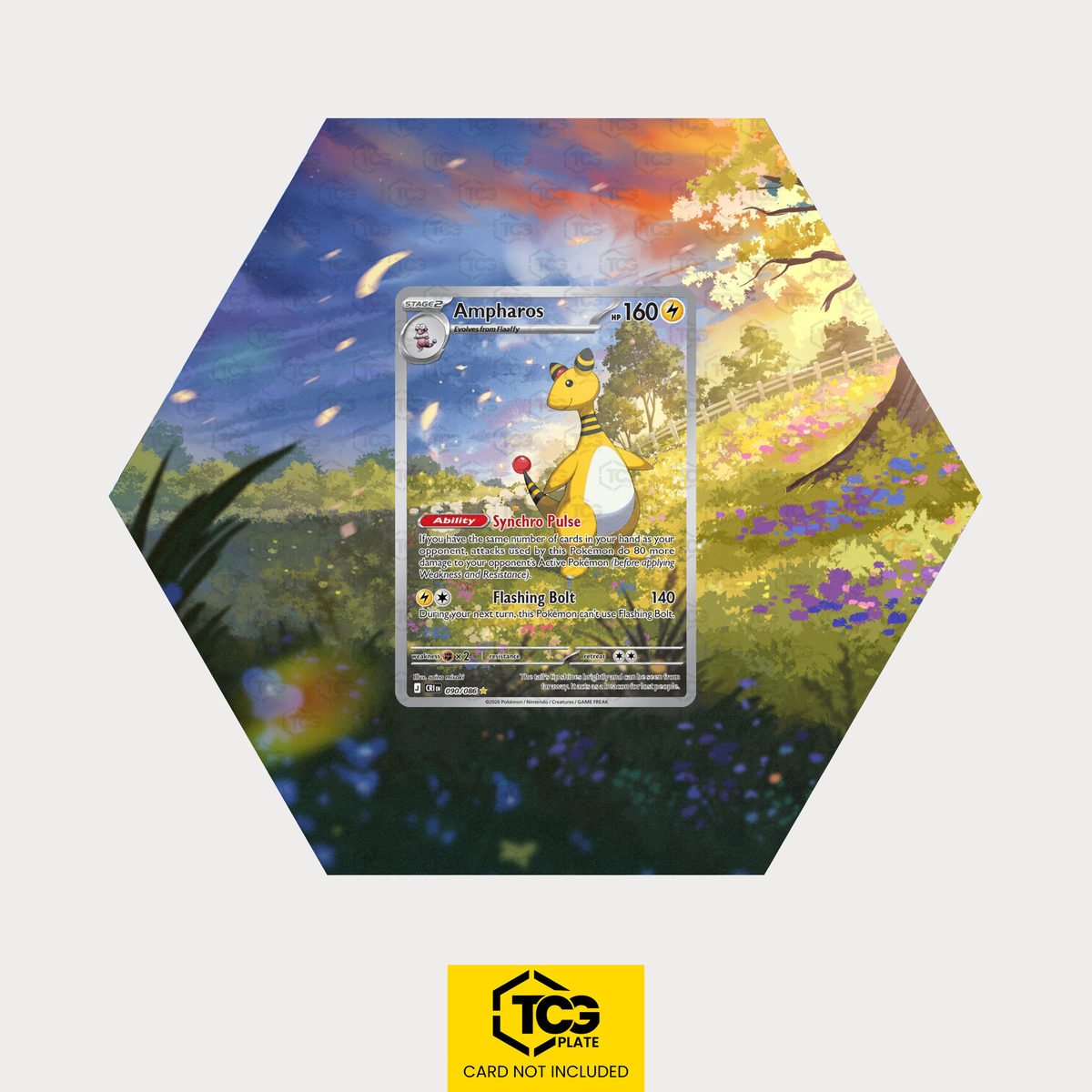 Ampharos Pokémon TCG Karte im TCGplate Extended Art Display zum Sammeln und Ausstellen.