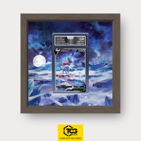 Suicune V CRZ GG38 Frames® in Chocolate Oak, graded edition in the AOG slab, with magnetic wall mount by TCGplate.
