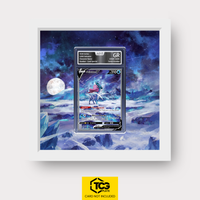 Suicune V CRZ GG38 Frames® in Cloud White, graded edition in the AOG slab, with magnetic wall mount by TCGplate.