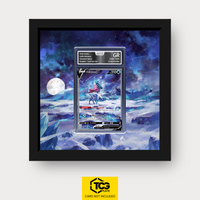 Suicune V CRZ GG38 Frames® in Pitch Black, graded edition in the AOG slab, with magnetic wall mount by TCGplate.