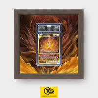 Arceus VSTAR CRZ GG70 as an Extended Art display in a real wood frame with UV-protective case and magnetic wall mount by TCGplate.