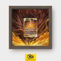 Arceus VSTAR CRZ GG70 as an Extended Art display in a real wood frame with UV-protective case and magnetic wall mount by TCGplate.