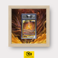 Arceus VSTAR CRZ GG70 as an Extended Art display in a real wood frame with UV-protective case and magnetic wall mount by TCGplate.