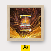 Arceus VSTAR CRZ GG70 as an Extended Art display in a real wood frame with UV-protective case and magnetic wall mount by TCGplate.