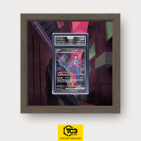 Team Rocket's Mewtwo ex DRI 231 Frames® in Chocolate Oak, graded edition in the AOG slab, with magnetic wall mount by TCGplate.